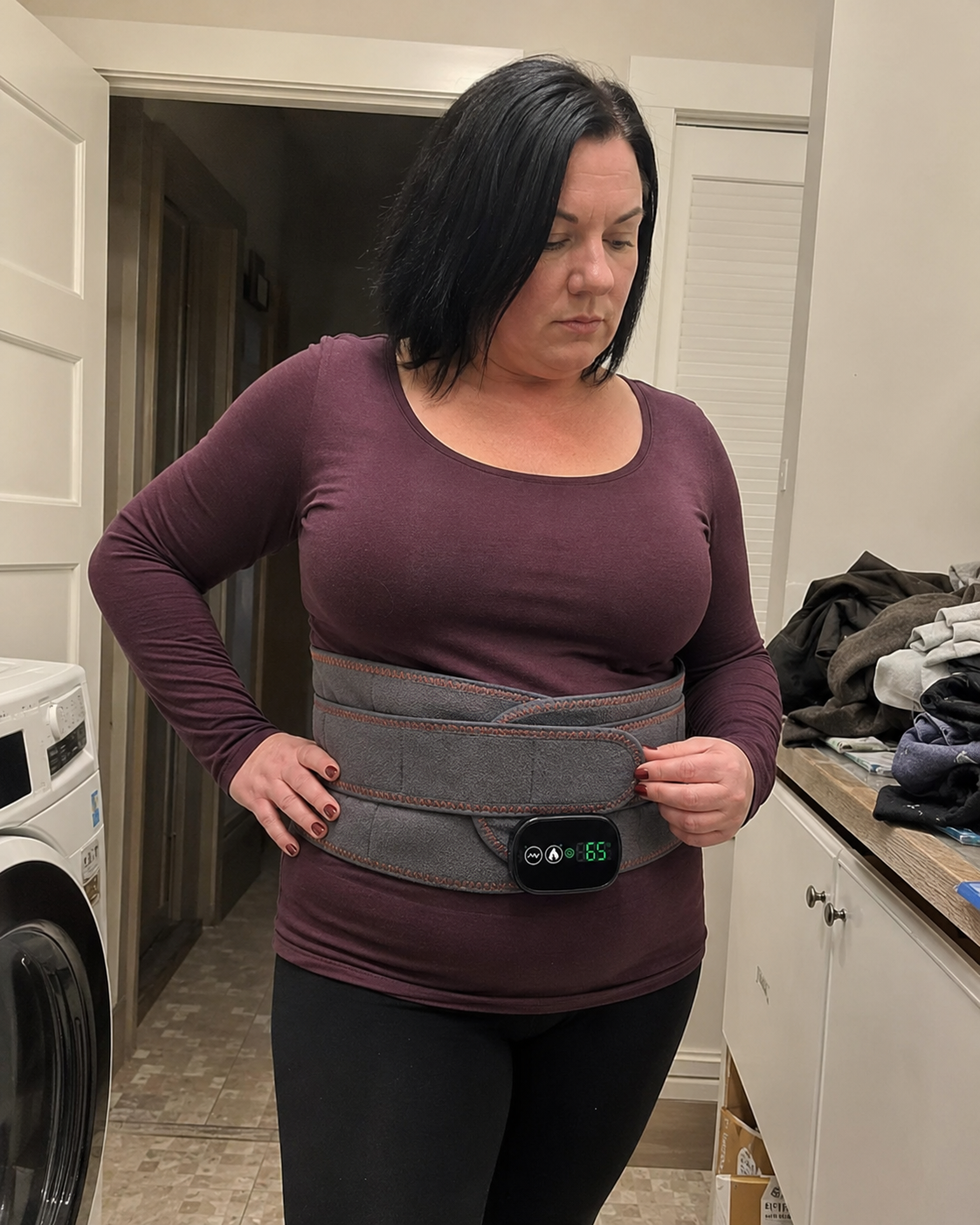 Deborah L. wearing the Kavora relief belt